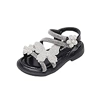 Girls Flip Flops Sandals for Kids Girls' Sandals Faux Leather Rhinestones Bow Flower Design Soft Toe Princess Dress Flat Shoes