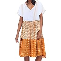 joysale Women's Summer Dresses 2024 Casual Loose Stripe Dresses Plus Size V-Neck Short Sleeves Dress Maxi Dress