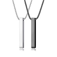 ADRAMATA 2PCS Chains for Men Stainless Steel Necklace Roman Number Pendant Necklace Black/Silver Mens Chain Bar Pendant Necklace Couples Necklace Set Mens Jewellery Necklace