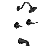 Design House 595686 Oakmont Classic Bath and Shower Trim with Single-Function Shower Head, 2-Handle Faucet and Valve for Bathroom, Matte Black