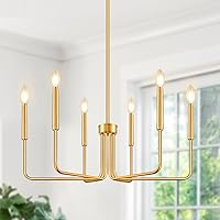 Gold Chandelier, 6-Light Farmhouse Chandelier for Dining Room Lighting Fixtures Hanging, Dining Light Fixtures Industrial Modern Chandelier for Bedroom, Foyer, Hall, Porch, Living Room and Entryway