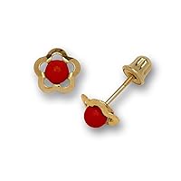 Jewelryweb Solid 14k Gold Small Created Turquoise or Coral Daisy Flower Post Stud Screw-back Earrings (5mm)