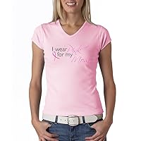 Breast Cancer Awareness Lady T-Shirt Ribbon I Wear Pink for My Mom V-Neck Pink