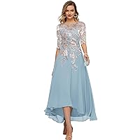 Mother Bride Dress Chiffon Lace Applique Formal Dress for Wedding Tea Length Evening Party Dress Half Sleeves RO58