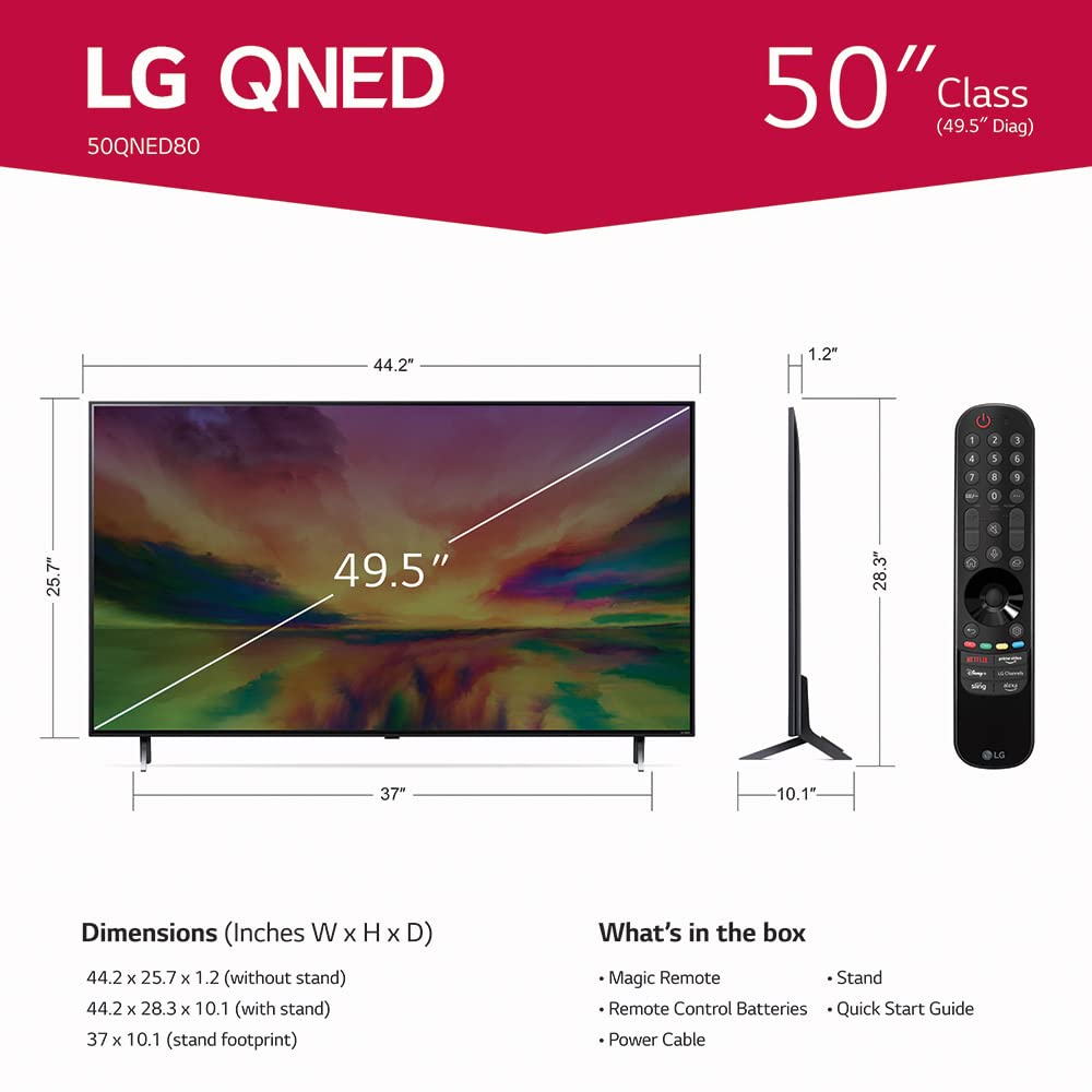 LG QNED80 Series 50-Inch Class QNED Mini LED Smart TV 4K Processor Smart Flat Screen TV for Gaming with Magic Remote AI-Powered 50QNED80URA, 2023 with Alexa Built-in