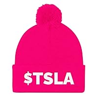 Tesla Stock Beanie $TSLA (Embroidered Pom Pom Knit Cap) Investors in TSLA Shares Elon Musk