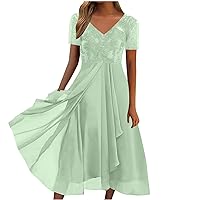 Wedding Guest Dresses for Women Summer Maxi Dress Lace Embroidered Prom Dresses Sexy V Neck Sundresses Flowy Long Dress