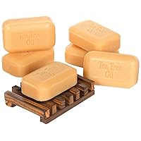 SOAP WORKS Tea Tree Oil Soap Bar, 6 Count with Free Soap Works Natural Wood Soap Dish