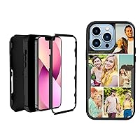 Custom Phone case for iPhone 13 Pro, Shockproof Phone case Multi-Photo Collage Scratch-Resistant Full Protection, 3-Layer Phone case Personalized Phone case Heavy-Duty Phone case,Black