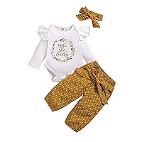 IMEKIS Isn't She Lovely Newborn Baby Girls Coming Home Outfit Ruffle Romper + Floral Long Pants + Headband 3PCS Clothes Set