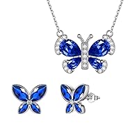 Aurora Tears Women 12 Birthstone Butterfly Jewelry 925 Sterling Silver Animal Crystal Minimalist Necklaces/Earrings/Rings/Bracelets Jewellery