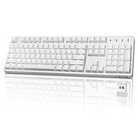 VELOCIFIRE White Mechanical Keyboard, VM02WS 104-key Ergonomic Keyboard with Red Switches White Backlit & High Battery Lasting for Copywriters, Typists, Programmer(White)