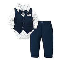 YALLET Baby Boy Clothes Suit 0-18 Months Infant Boy Gentleman Outfits, Dress Shirt+Bowtie+Vest+Pants Set Wedding Party Suits