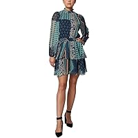Laundry by Shelli Segal Women's Long Sleeve High Neck Mini Dress with Tiered Skirt