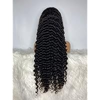 Gluless Frontal Wig PREPLUCKED PRE-BLEACHED 13X4 FULL FRONTAL (13x4 Waterwave Natural black, 26 inch)