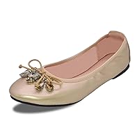 Women's Foldable Ballet Flats Slip-On Dressy Comfortable Round Toe Bow Cute Ballerina Travel Work Office Dress Flats Shoes