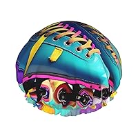 Retro Colorful Roller Skates Print Large Shower Caps,Elastic Band Hair Cap,Double Waterproof Layers Bath Hair Hat,For Women Men Kids