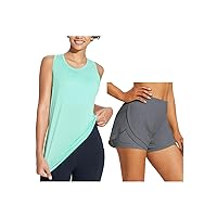 BALEAF Women's Workout Tops Racerback with Workout Shorts L