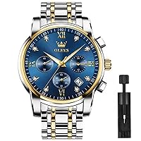 Men's Gold Automatic Watch Gold Mechanical Skeleton Business Watch Men Waterproof Analog Stainless Steel Luxury Watch for Men, blue+gold, Bracelet Type