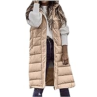 TUNUSKAT lightning deals of today clearance, Long Puffer Vest Women Plus Size Winter Coats Sleeveless Hoodie Jacket Full Zipper Down Coat Warm Puffer Outwear