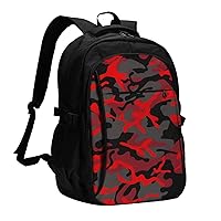 Red Camo Travel Backpack With Usb Port For Women Usb Classic Backpack Work Bag Computer Purse For Man