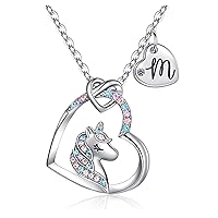 Christmas Gifts for Girls. Unicorn Necklace with Personalized Initial Heart Pendant & Crystals. A Timeless Unicorn Gifts for Christmas Birthdays Valentines with Jewelry Gift Box.