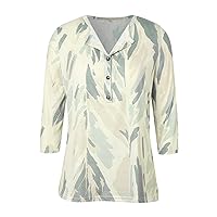 Cotton Blouses for Women Summer Tops for Women 2024 Casual Crewneck Plus Size Trendy Three Quarter Length Dressy
