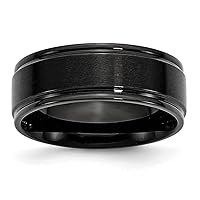 The Black Bow 8mm Black Plated Stainless Steel Brushed Center Grooved Edges Band