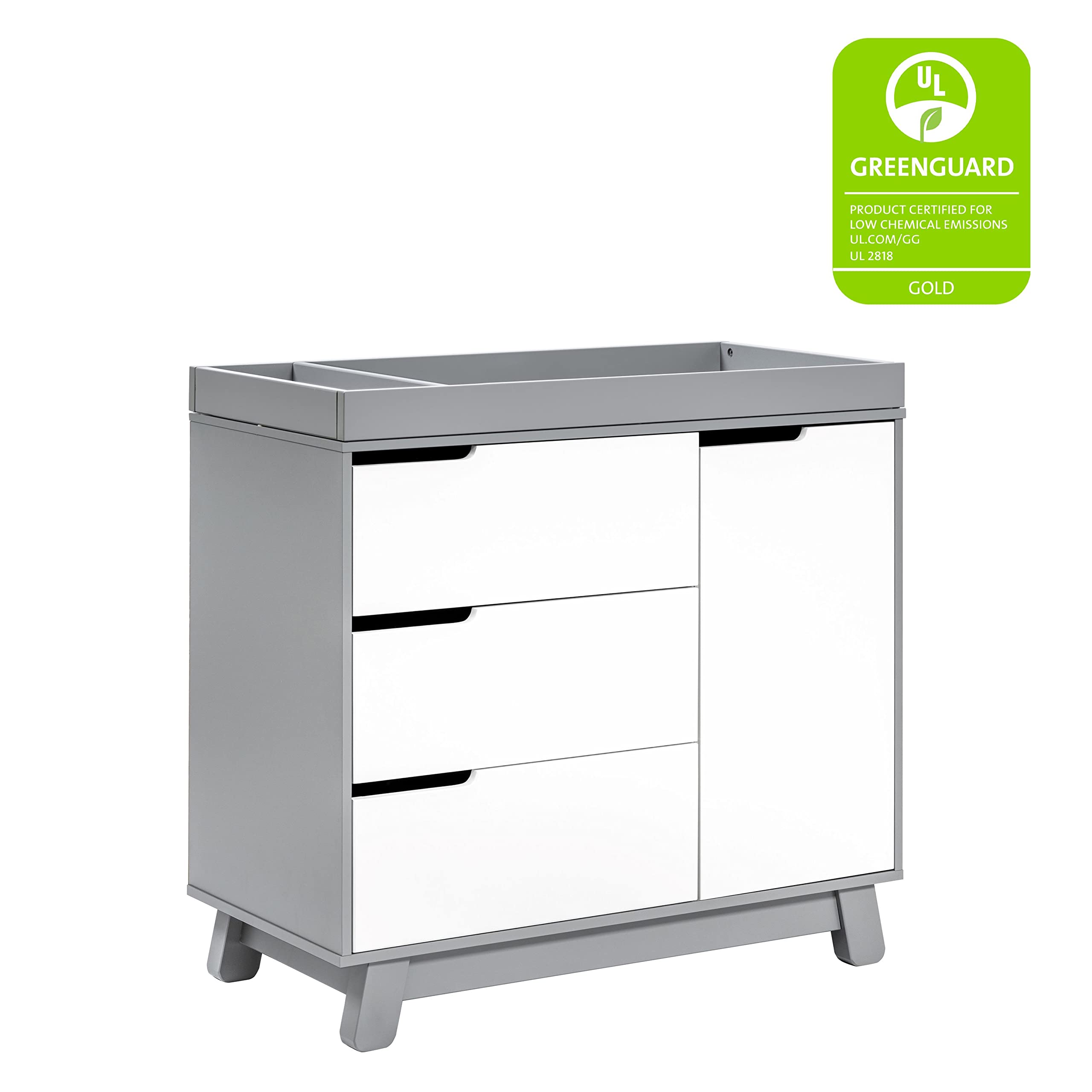 Babyletto Hudson 3-Drawer Changer Dresser with Removable Changing Tray in Grey and White, Greenguard Gold Certified