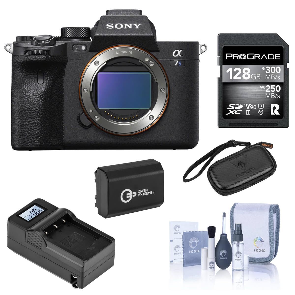 Sony Alpha a7S III Mirrorless Digital Camera Body Bundle with ProGrade 128GB UHS-II V90 SD Card, Extra Battery, Compact Charger, Memory Wallet, Cleaning Kit