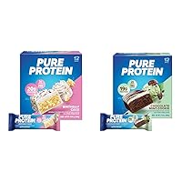 Pure Protein Birthday Cake & Chocolate Mint Cookie Protein Bars, 20g & 19g Protein, Gluten Free, 12 Count