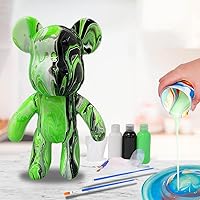 HANDA DIY Painting Fluid Bear Teddy Bear Painting Kit Set Creative Home Decorations Handmade Doll Figurine Toys Gift for Birthday Valentines (9.05 inch, Green+Black+White)