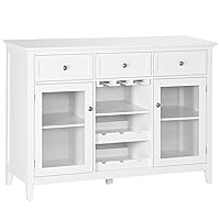 HOMCOM Modern Buffet Sideboard with Glass Doors, Kitchen Cabinet with 3 Drawers and Wine Storage, Coffee Bar Cabinet, White