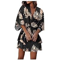 Summer Dresses for Women 2024 Spring Trendy Batwing Sleeve V Neck Boho Dress Casual Beach Dress Loose Flowy Mini Dress