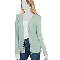 Cardigans for Women Long Sleeve Cardigan Knit Snap Button Sweater Regular & Plus - Dusty Green (2X)
