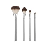 EcoTools Precious Metals Cheek & Eye Highlight Makeup Brush Kit, for Eyeshadow, Blush, & Powder Products, Eco Friendly, Cruelty Free Face Brushes, Recycled Aluminum, Chrome, 4 Piece Set Rose Gold