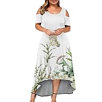 Summer Dress for Women Feather V Neck Cuff Sleeve Peplum Sundress Ruffle Flowy Bohemian Long Maxi Dresses