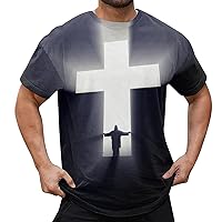 Compression Short Sleeve Tee Tops for Men Criss Cross Print Casual Shirts Vintage Style Christian Religious Crewneck Shirts