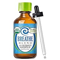 Healing Solutions Oils - 4 oz Breathe Essential Oil Blends Organic, Pure, Undiluted, Breath Easy Essential Oil for Humidifier, Diffuser, Aromatherapy - 120 ml