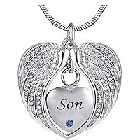 Heart Cremation Urn Necklace for Ashes Urn Jewelry Memorial Pendant with Fill Kit and Gift Box - Always on My Mind Forever in My Heart for Son(September)