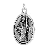 Sterling Silver St Patrick and St Bridget Medal Necklace Oxidized finish Oval 1.8mm Chain