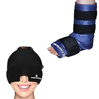 Migraine Headache Relief Cap and XL Ankle Foot Ice Pack Wrap for Foot Injuries