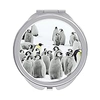 Penguins Compact Mirror Round Portable Pocket Mirror Travel Makeup Mirror for Home Office