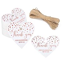 G2PLUS 100PCS Thank You Gift Tags, Heart Shaped Thank You Tags, Thank You for Celebrating with Us Tags, Rose Gold Gift Tags, White Paper Heart Tags with String for Valentines, Wedding Party Favor