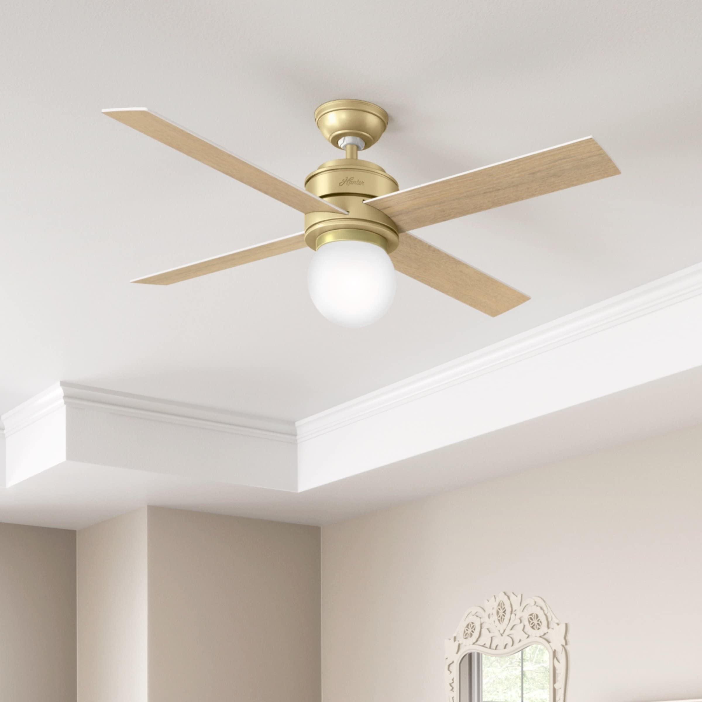 Hunter Fan Company, 59320, 52 inch Hepburn Modern Brass Ceiling Fan with LED Light Kit and Wall Control