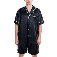 Men's Luxury Silk Sleepwear 100% Silk Short Sleeve Top Boxer Short Pajamas Set
