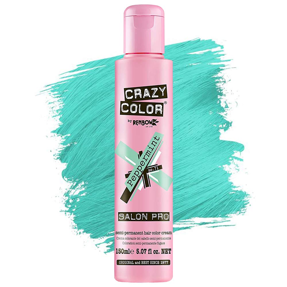Crazy Color Hair Dye - Vegan and Cruelty-Free Semi Permanent Hair Color - Temporary Dye for Pre-lightened or Blonde Hair - No Peroxide or Developer Required (PEPPERMINT)