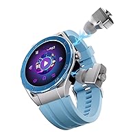F33 Smart Watch with Earbuds 3 in 1 MP3 Bluetooth Headset 1.43 Inch Smartwatch Built-in Wireless Earbuds Speaker Round Fitness Tracker Body Health Monitor 4GB Memory Local Music Player (Light Blue)