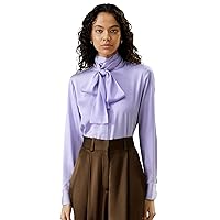 LilySilk Womens Pure Silk Shirt Ladies 22MM Mulberry Silk Bow Tie Blouse with Turtleneck Ribbon Versatile Casual Work
