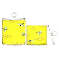 Bathroom Canisters 2PCS Swab Holder Yellow Bees Happy Good Luck Honeycombs Cotton Rounds Container
